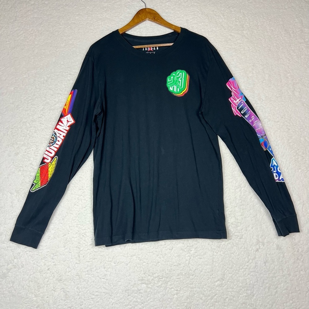 Jordan Black Long-Sleeve Shirt with Neon Sleeve Graphics Size Large